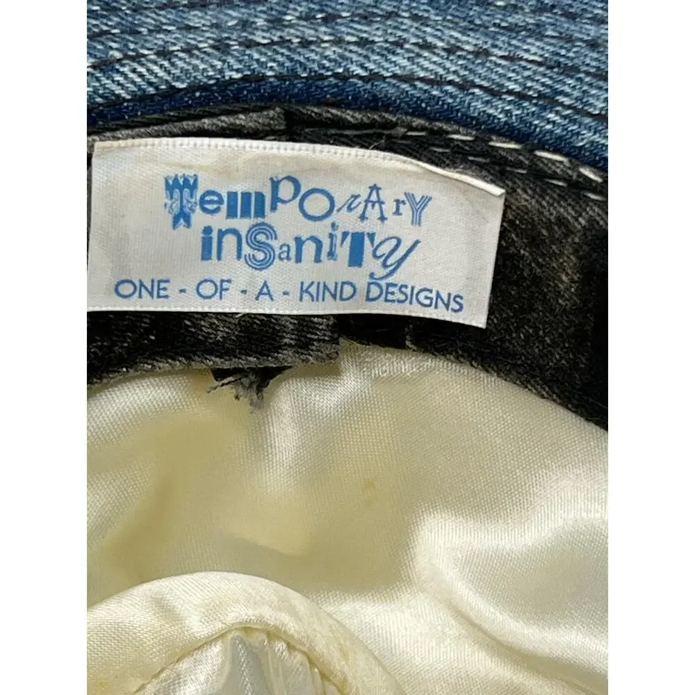 One Of A Kind Bucket Hat Women's Blue Denim Embellished Lace Floral Floppy Cap